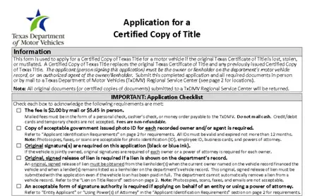 Application for a certificate copy of title