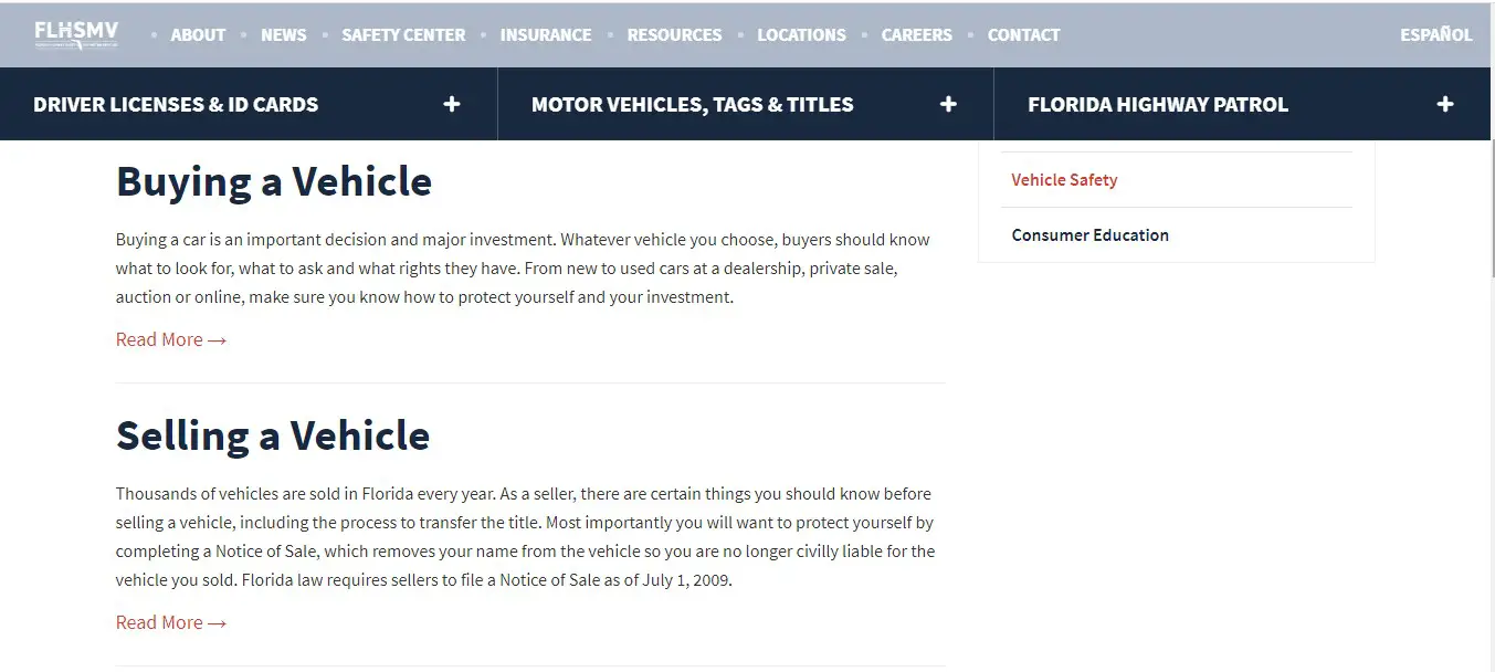 buying and selling of a vehicle in florida