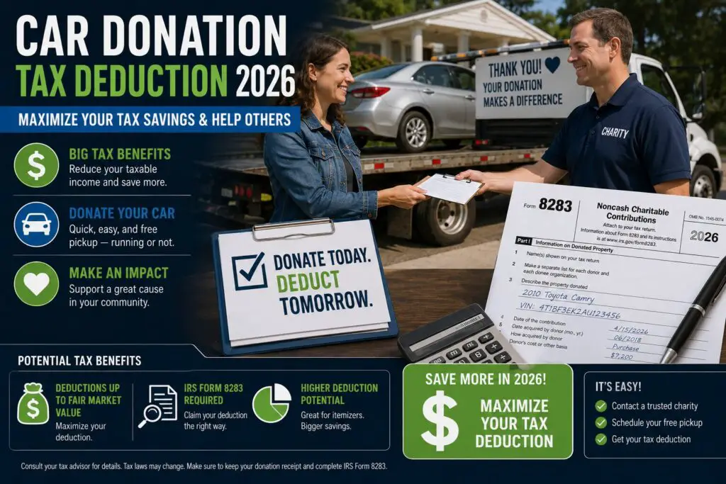 car donation tax deduction 2026 IRS Form 8283 maximum savings