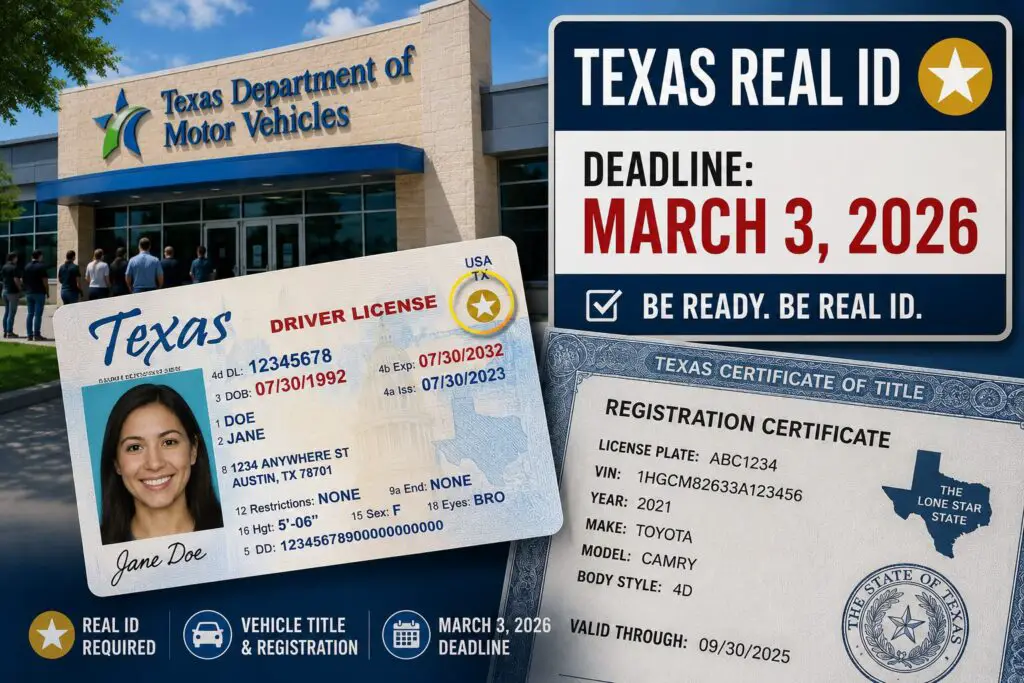 Texas REAL ID vehicle title registration requirement March 2026